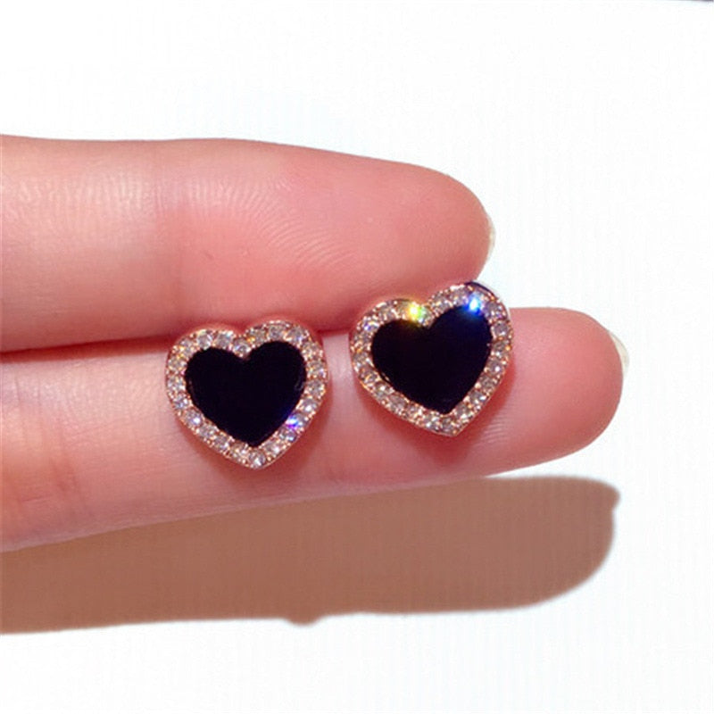 Boucles d'oreilles Coréennes Coeur Pierre Zircon Couleur Rose Or Clous d'oreilles pour Femmes