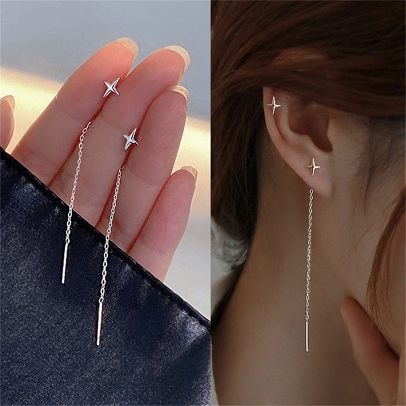 Boucles d'oreilles longues et pendantes pour femmes, piercing en cristal de Zircon couleur or rose, enfileur d'oreilles